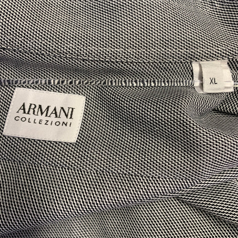 ARMANI COLLEZIONI Size XL Black White Cotton Zig Zag Long Sleeve Shirt