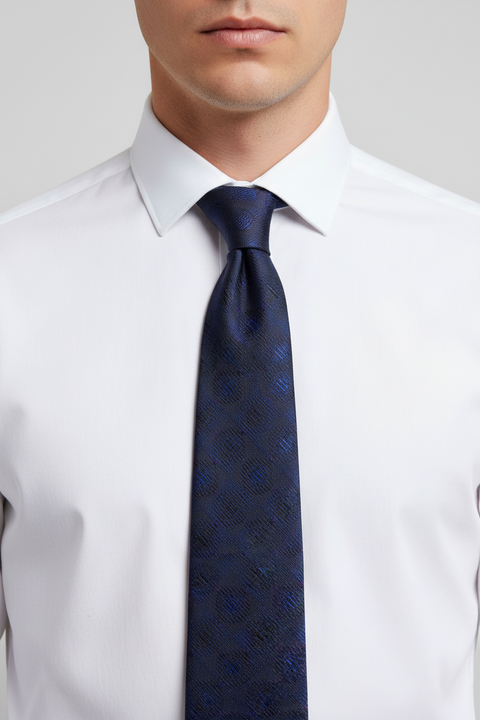 GUCCI Navy Blue Geometric Silk Jacquard Tie