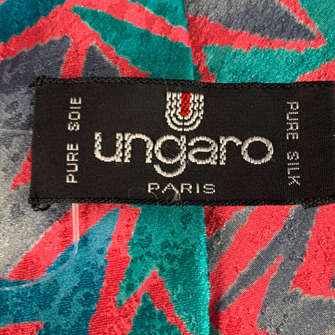 UNGARO Pink Cobalt Abstract Silk Tie