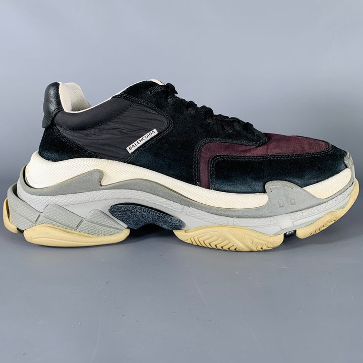 BALENCIAGA Size 8 Black Brown Mixed Fabrics Nylon Rubber Sole Sneakers