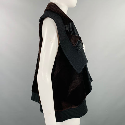 J.MENDEL Size 6 Black Brown Open Front Vest