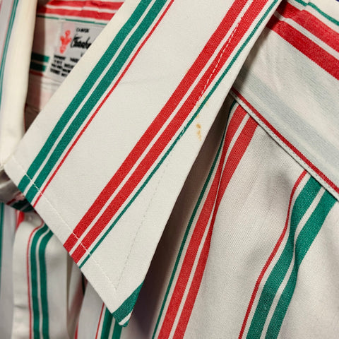 TURNBULL & ASSER Vintage Size L White Green Red Stripe Cotton French Cuff Long Sleeve Shirt