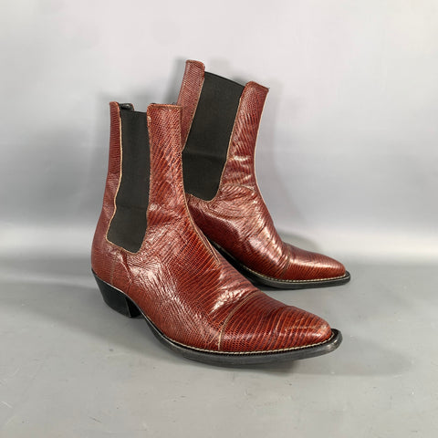 FROM THE FIRST Size 9 Brown Lizard Leather Chelsea Boots