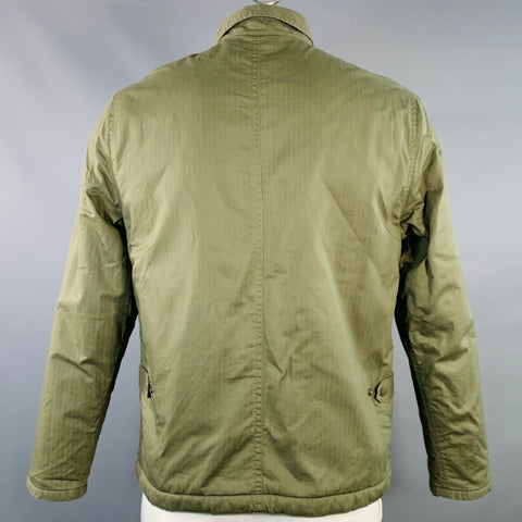 TAYLOR STITCH Size L Olive Green Cotton Zip Buttons Military Jacket