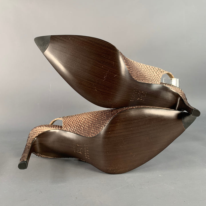 STUART WEITZMAN Size 9.5 Daisy Grey Gold Textured Snakeskin Effect Leather Slingback Pumps