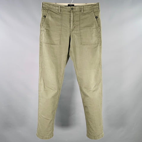 BEAMS Size L Green Olive Cotton Herringbone Casual Pants