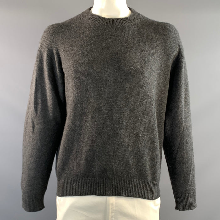 PRADA Size L Dark Grey Knitted Cashmere Crew Neck Sweater