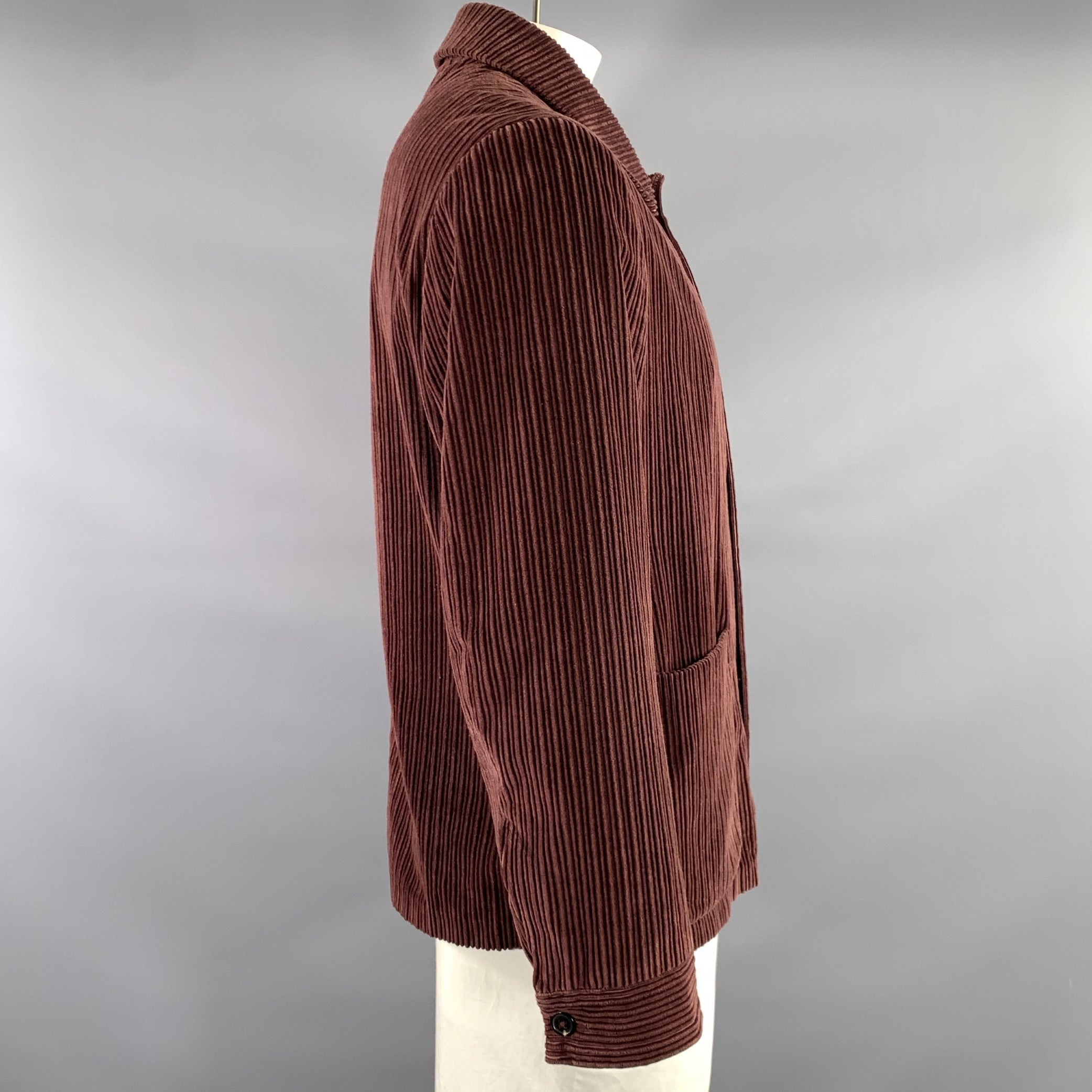 ERMENEGILDO ZEGNA Size L Burgundy Corduroy Cotton cashmere Chore