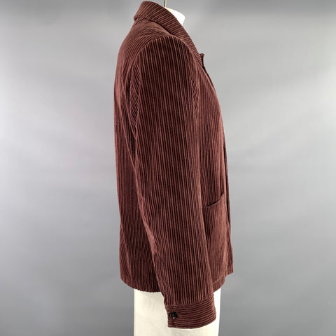 ERMENEGILDO ZEGNA Size L Burgundy Corduroy Cotton cashmere Chore Jacket