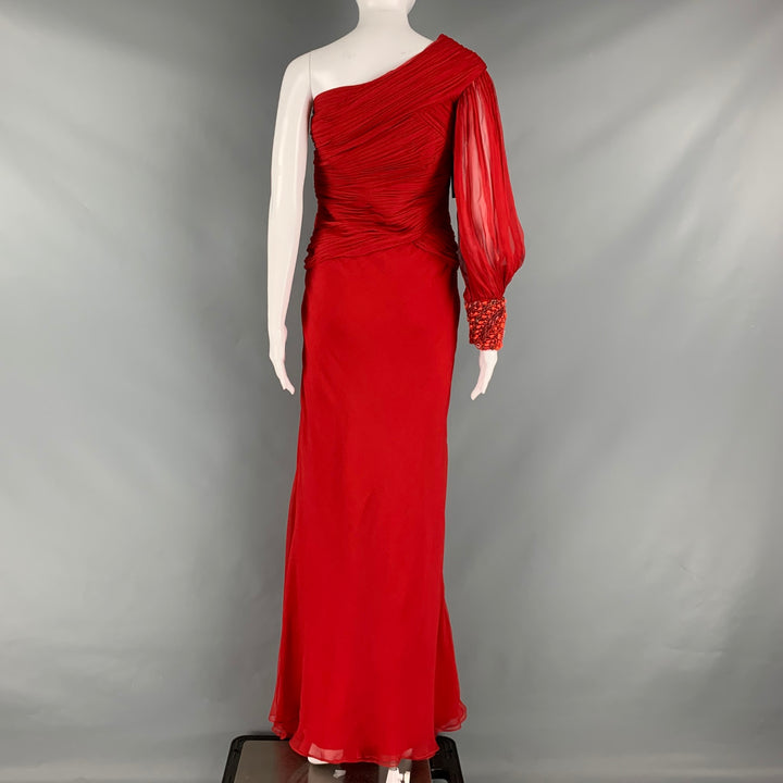 MONIQUE LHUILLIER Size M Red One Shoulder Gown