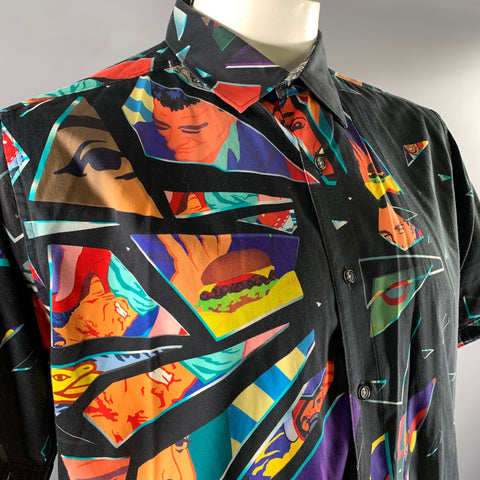 ROBERT GRAHAM Size XXL Black Comic Graphic Cotton Short Sleeve Shirt