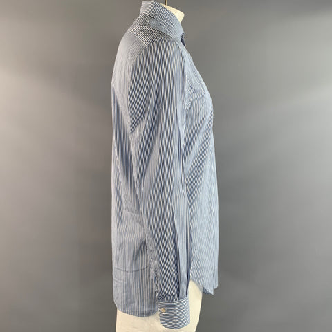 KITON Size 42 Blue White Stripe Cotton Button Up Long Sleeve Shirt