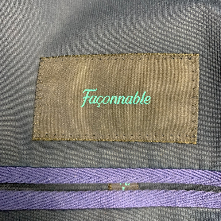 FACONNABLE Size L Navy Cotton Blend Single Breasted Notch Lapel Sport Coat