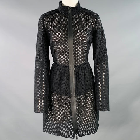ELIE TAHARI Size M Black Cotton Eyelet Long Sleeve Zip Up Dress