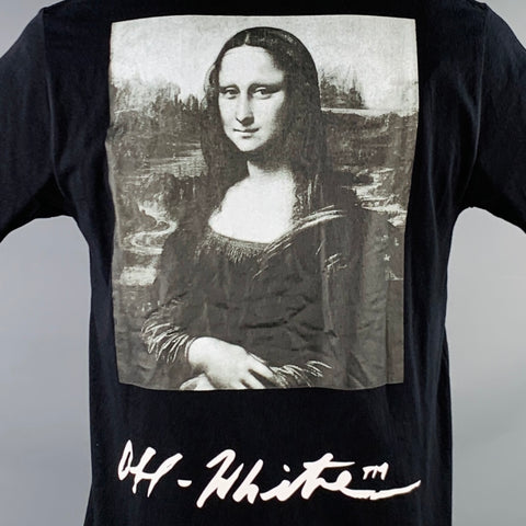 OFF-WHITE Size L Black White Mona Lisa Print Cotton Crew Neck T-shirt