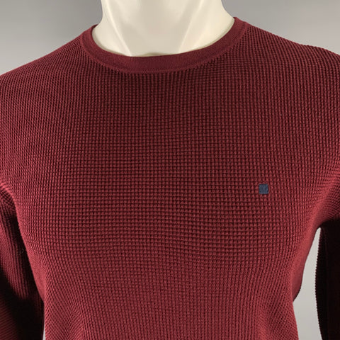 PURIFCACION GARCIA Size S Burgundy Waffle Knit Cotton Ribbed Long Sleeve Shirt