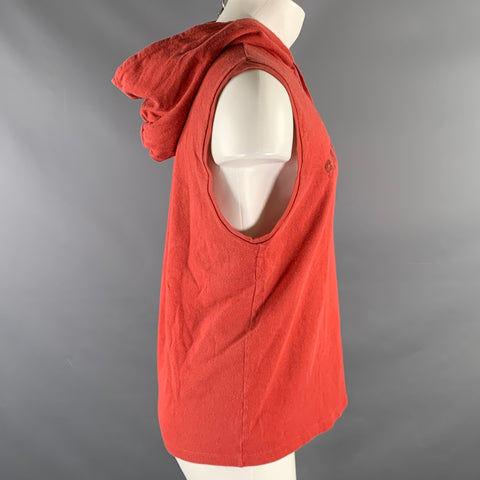 SAINT LAURENT Size S Red Logo Cotton Sleeveless Sweatshirt