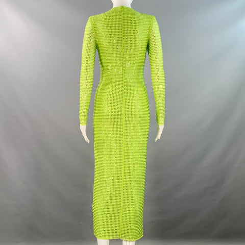 SELF-PORTRAIT Size 4 Neon Green Polyester Blend Rhinestones Long Cocktail Dress