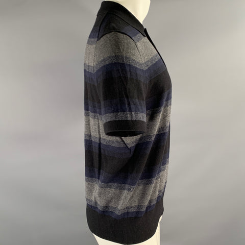RAG & BONE Size M Black Grey Navy Cotton Cashmere Ribbed Polo