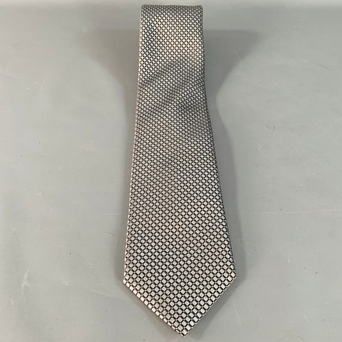 ERMENEGILDO ZEGNA One Size Silver Black Checkered Silk Tie