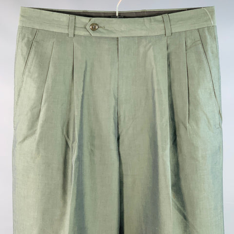 BOSS by HUGO BOSS Size 32 Green Iridescent Cotton Pleated Zip Fly Dress Pants