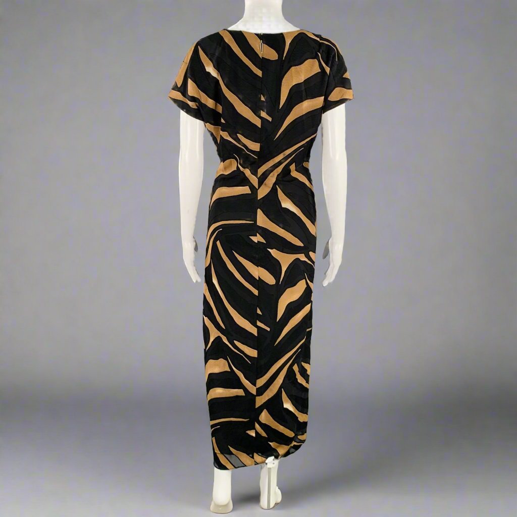 PRABAL GURUNG Size M Black Brown Viscose Blend Abstract Wrap Dress