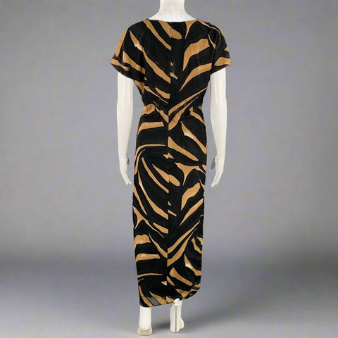 PRABAL GURUNG Size M Black Brown Viscose Blend Abstract Wrap Dress
