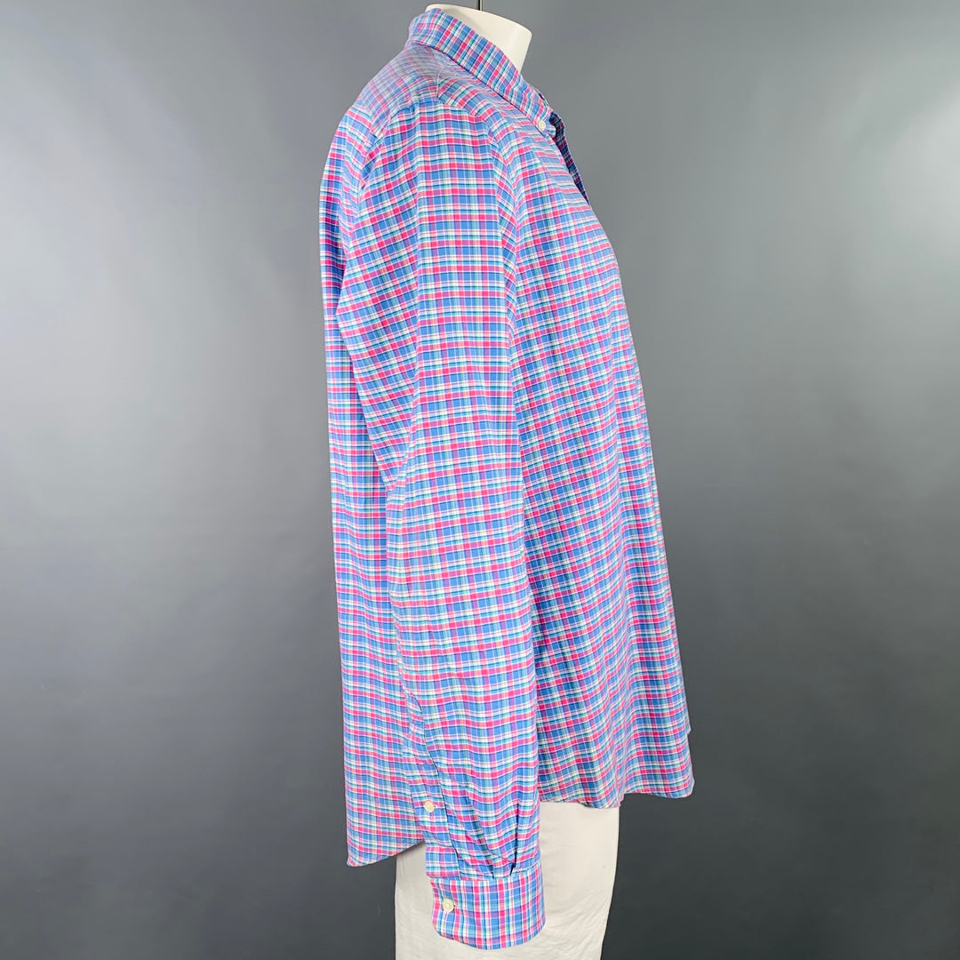 RALPH LAUREN Size XXL Blue Pink Plaid Cotton Button Down Long Sleeve Shirt