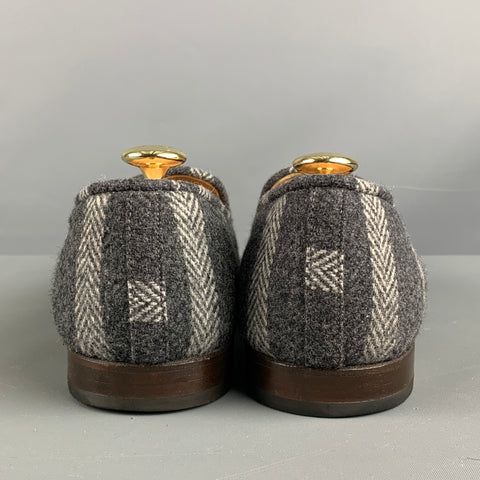 STUBBS & WOOTTON Size 10 Grey Silver & Gold Wool Slip On Loafers