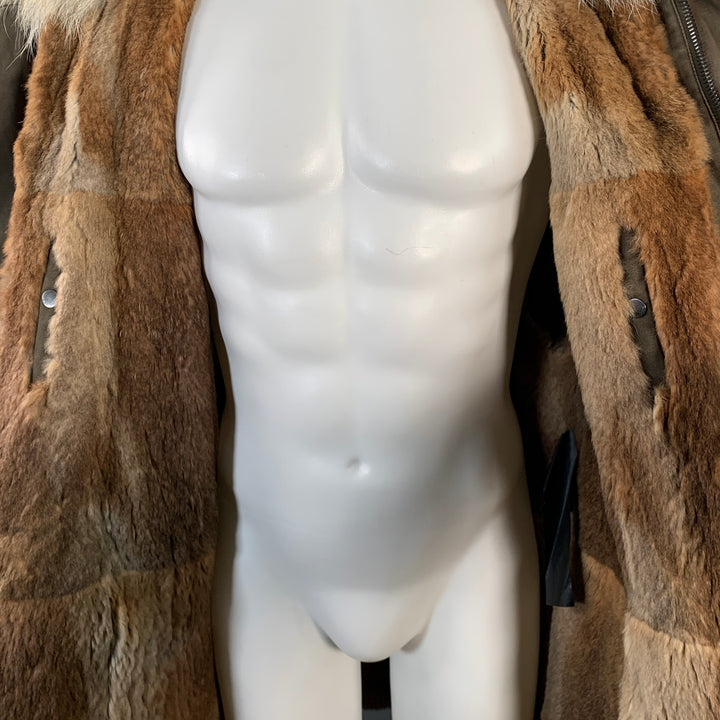 YVES SALOMON Size 36 Green Olive Acrylic Blend Fur Hooded Coat