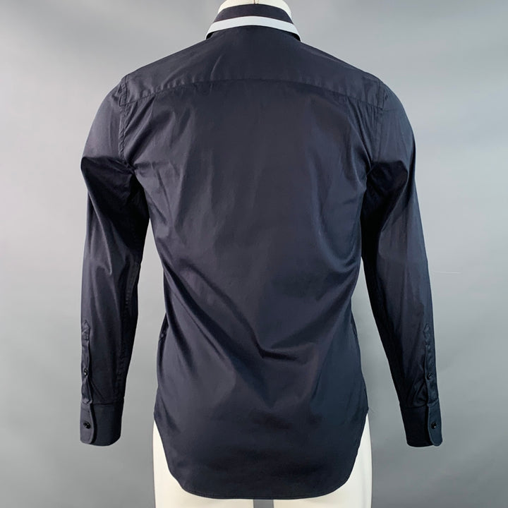 EMPORIO ARMANI Size S Navy Light Blue Cotton Blend Contrast Trim  Long Sleeve Shirt