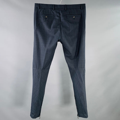 LANVIN Size 32 Navy Plaid Wool Ankle Zip Flat Front Dress Pants