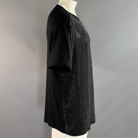 GUCCI Size One Size Black Studded Silk Crew Neck T  Shirt
