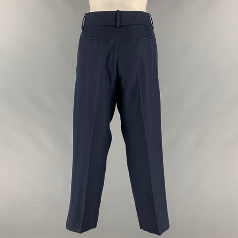 MARC JACOBS Size 8 Navy Silk Cropped Pleated Dress Pants