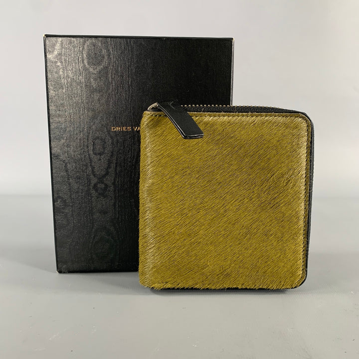DRIES VAN NOTEN Olive Black Textured Pony Hair Leather Wallet