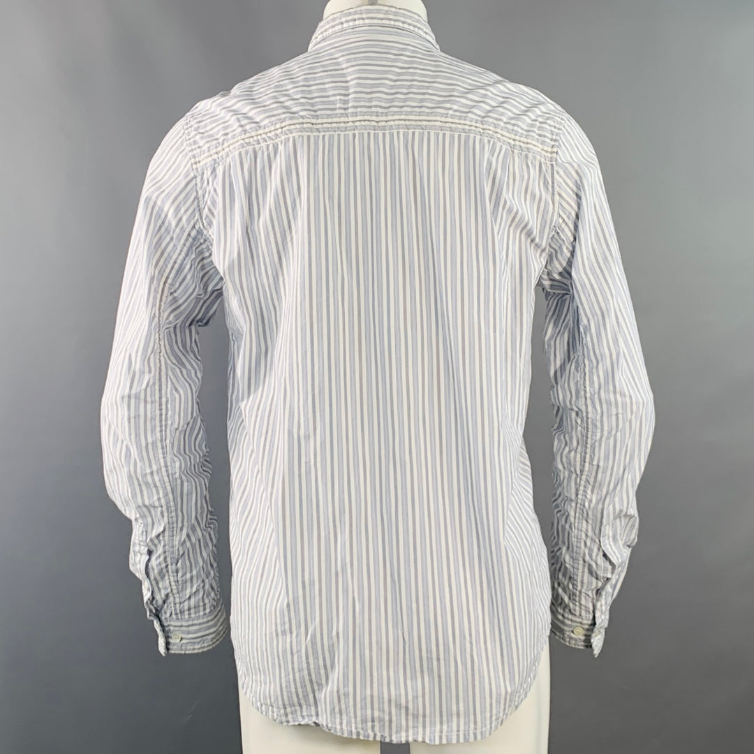 UNDERCOVER SS17 Size M White Blue Stripe Cotton Ruched One Pocket Long Sleeve Shirt