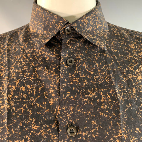 PRADA Size L Black Brown Marbled Silk Button Up Long Sleeve Shirt
