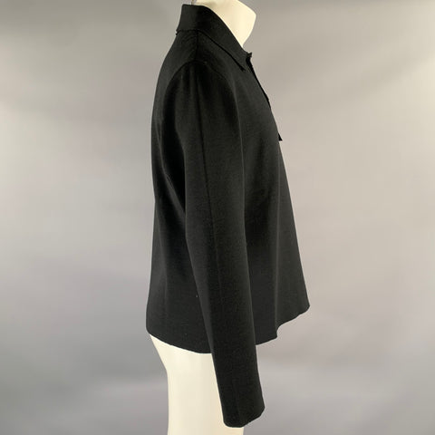 DANIEL CLEARY Size L Black Wool Raw Edge Polo Sweatshirt