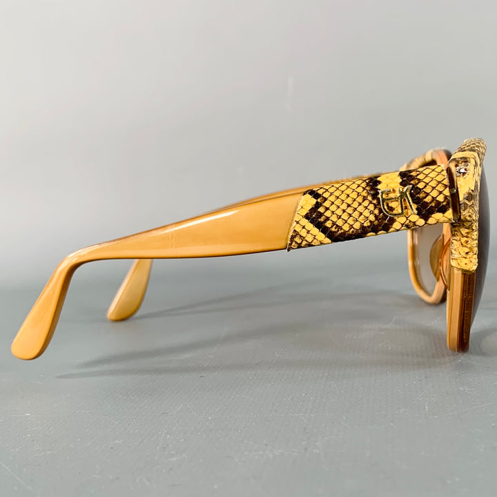 EMMANUELLE KHANH Vintage Tan Brown Snakeskin Leather Acetate Square Sunglasses