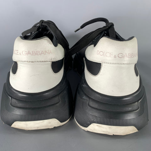 DOLCE & GABBANA Size 10 Black White Leather Sneakers