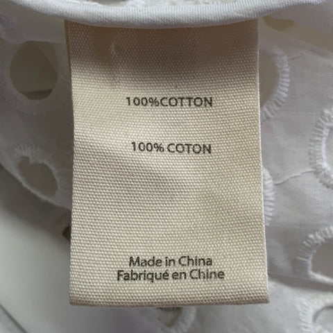 L'AGENCE Size L White Cotton Eyelet Spread Collar Button Up Shirt