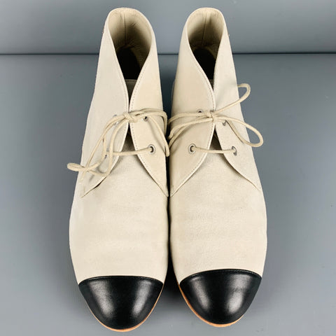 CHANEL Talla 5 Botas con cordones y puntera de ante gris y negro