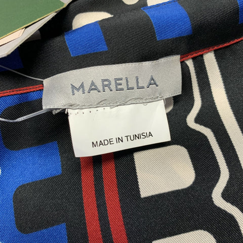 MARELLA Black White & Navy Polyester Geometric Midi Dress