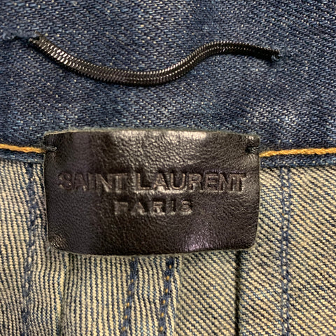 SAINT LAURENT Jean Droit En Coton Mélangé À Coutures Contrastantes Bleu Taille 30