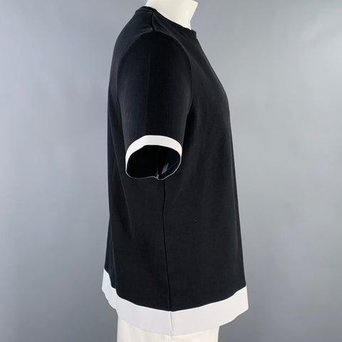 THEORY Size XL Black White Contrast Trim Cotton Crew Neck T-shirt