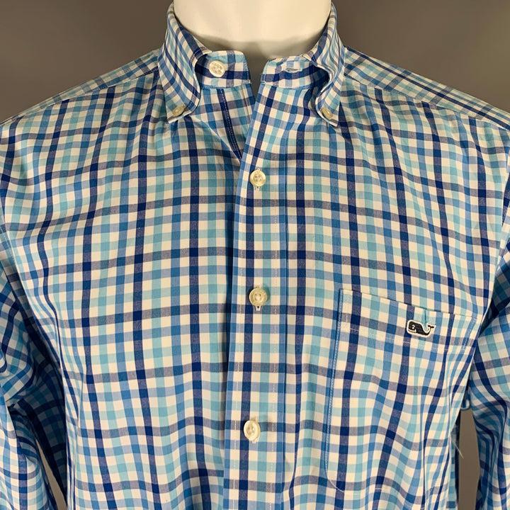 VINEYARD VINES Size M Blue White Checkered Cotton One pocket Long Sleeve Shirt
