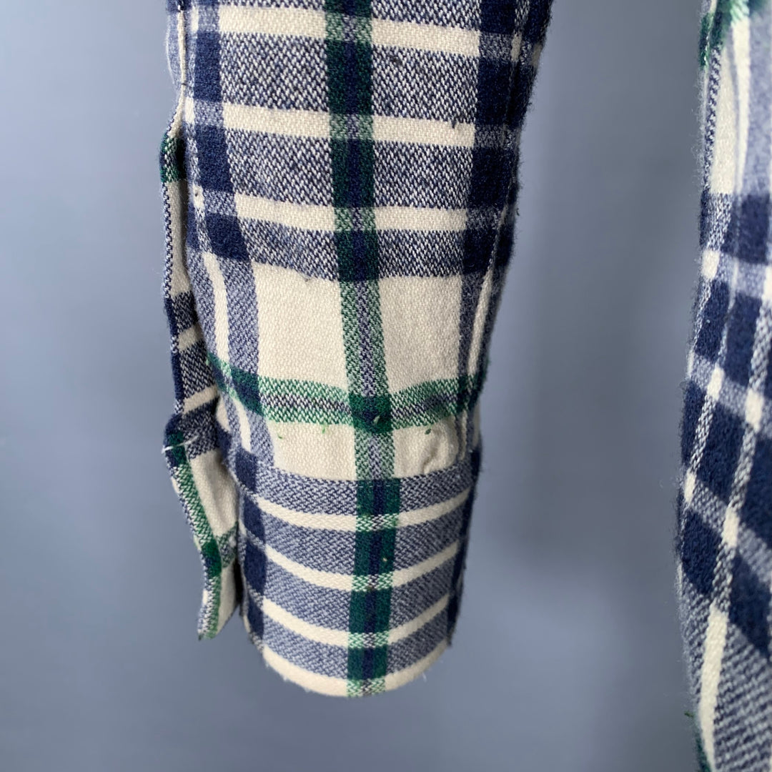 A.P.C. Size M Cream Navy Plaid Cotton Blend One Pocket Long Sleeve Shirt