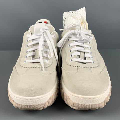 THOM BROWNE Size 11 Off White Solid Suede Lace Up Sneakers