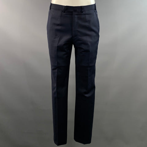 ISAIA Chest Size 36 Navy Solid Wool Notch Lapel 32 30 Suit