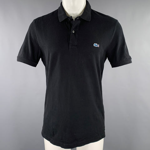 LACOSTE Size M Black Cotton Half Placket Polo